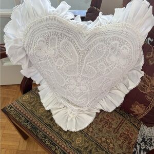 White Heart Battenberg Lace Pillow